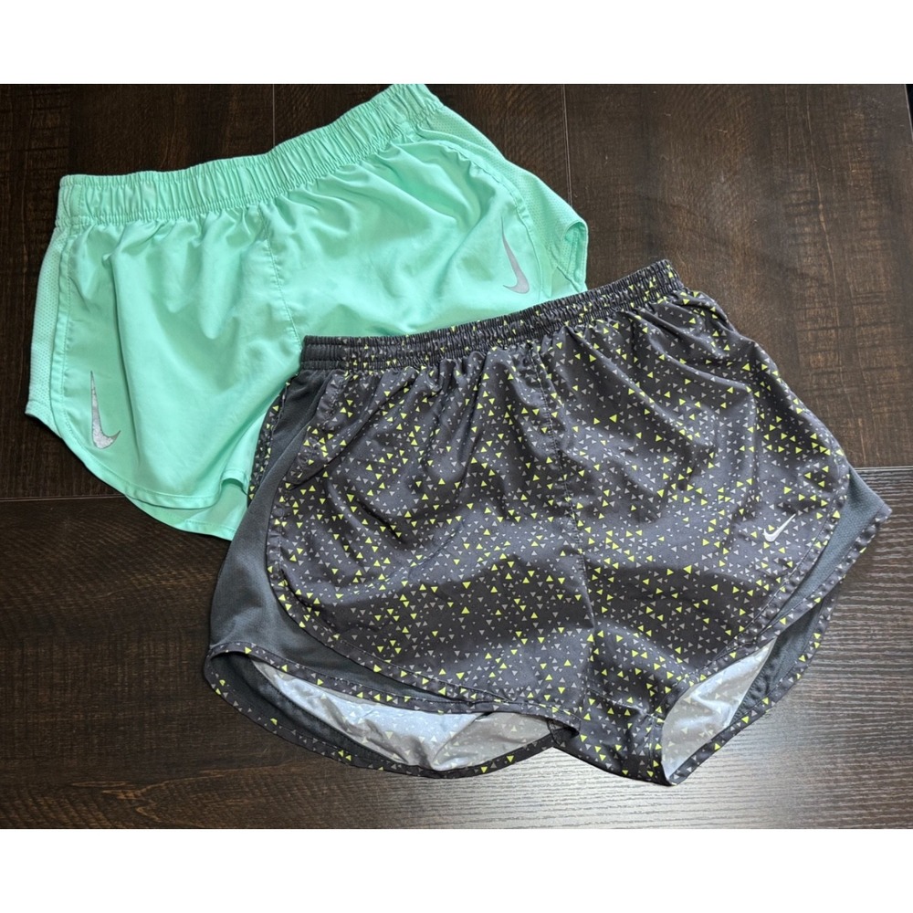 Lot of 2 Nike Womens Dri-FIT Tempo Running Shorts Size S Mint Green Black Neon
